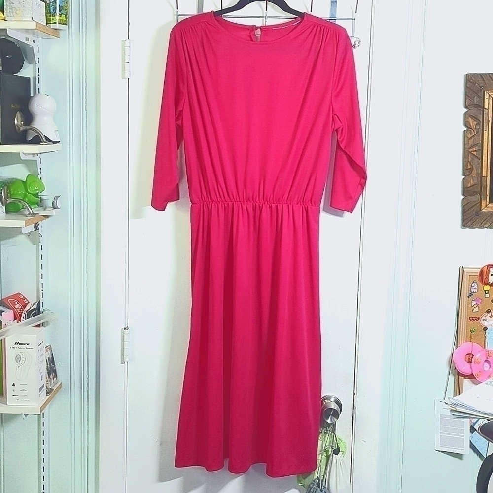 Euc Vintage Hot Pink Barbie Chic Dress - sz S/M/L -Comfy Retro Fab!